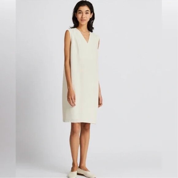 NWT Uniqlo Women's Drape Sleeveless V-Neck Mini Dress in Off White Size S - Picture 12 of 12